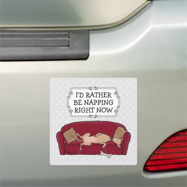 Couch Greyhound (fawn) Dog Lazy Sleeping Funny Car Magnet (In Situ)