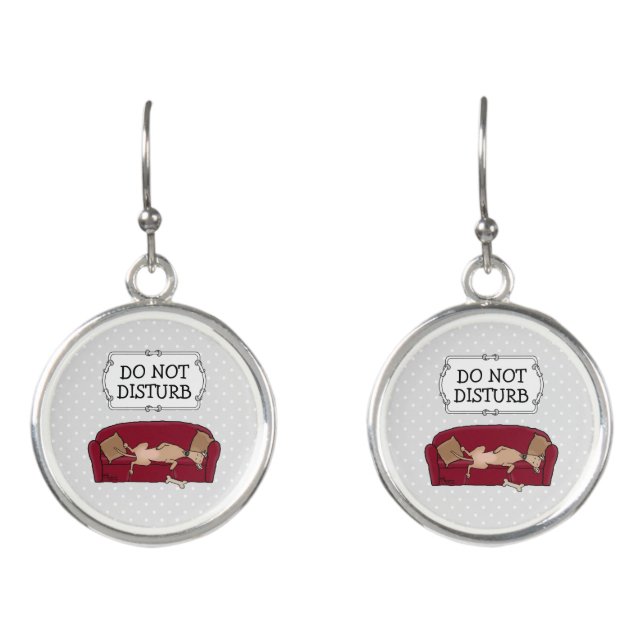 Couch Greyhound (fawn) Dog Lazy Sleeping Funny Ear Earrings (Front)