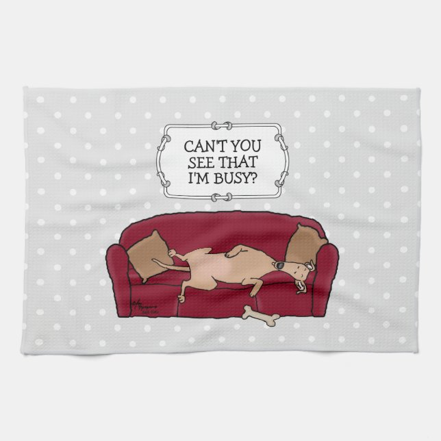 Couch Greyhound (fawn) Dog Lazy Sleeping Funny Kitchen Towel (Horizontal)