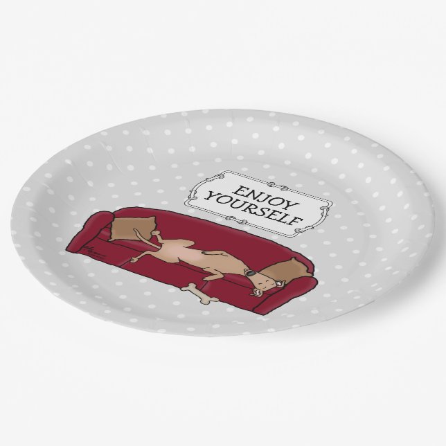 Couch Greyhound (fawn) Dog Lazy Sleeping Funny Paper Plates (Angled)