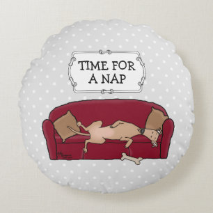 Couch Greyhound (fawn) Dog Lazy Sleeping Funny Round Pillow