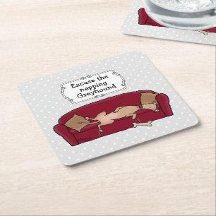 Couch Greyhound (fawn) Dog Lazy Sleeping Funny Square Paper Coaster