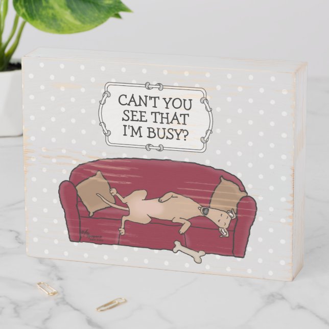 Couch Greyhound (fawn) Dog Lazy Sleeping Funny Wooden Box Sign (In Situ Horizontal)