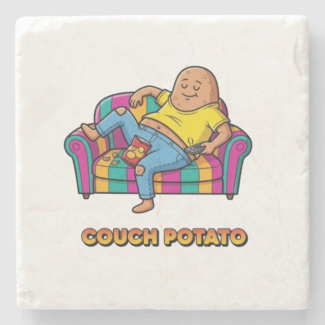 Couch Potato Cartoon Stone Coaster (Front)