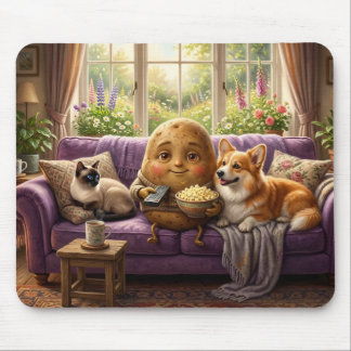 Couch Potato Corgi and Cat Mouse Pad