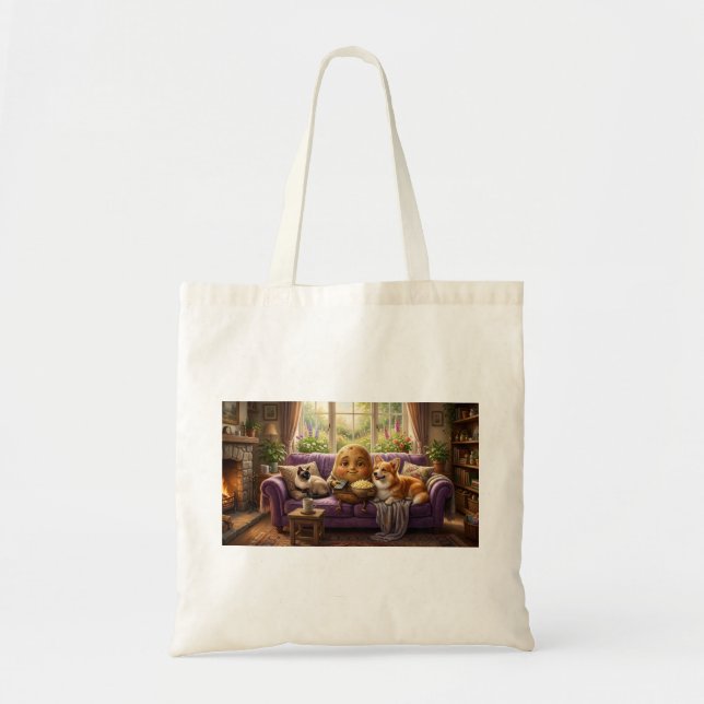 Couch Potato Corgi and Cat Tote Bag (Front)