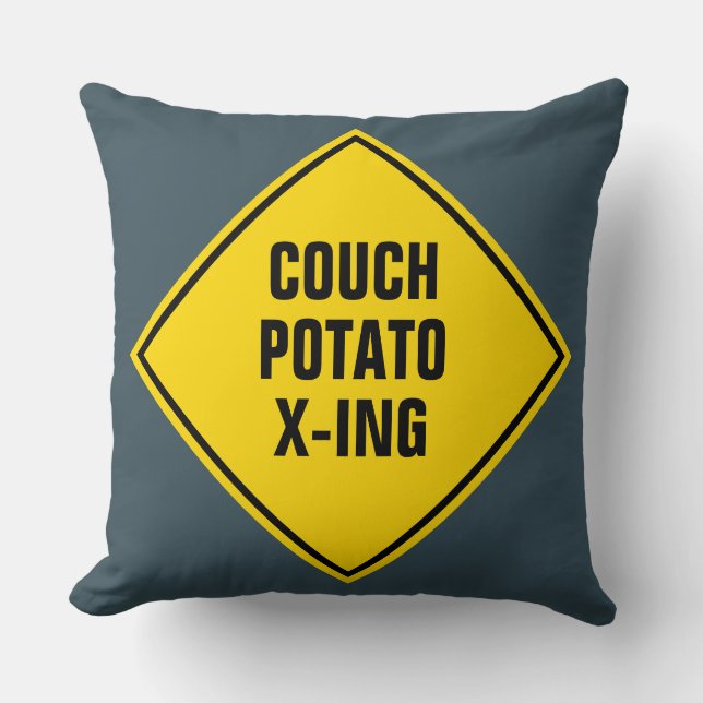Couch Potato Crossing Sign Throw Pillow (Front)