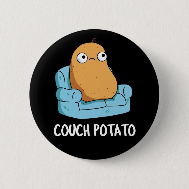 Couch Potato Funny Potato Pun Dark BG Button (Front)