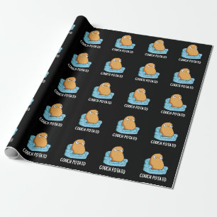 Couch Potato Funny Potato Pun Dark BG Wrapping Paper