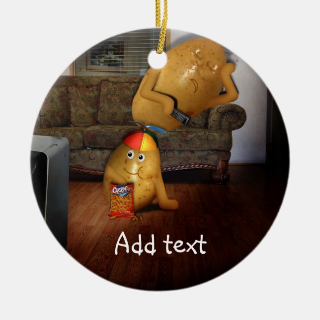 Couch Potatoes With Father Asleep on the Couch Ceramic Ornament (Front)