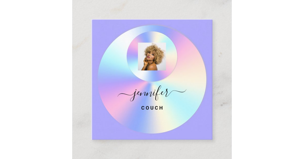 Couch Therapist Photo Holograph QR Logo Purple Square Business Card Zazzle