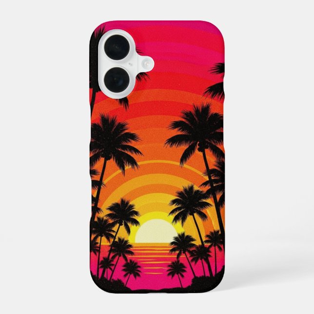 Coucher de Soleil Tropical Rétro iPhone Case (Back)