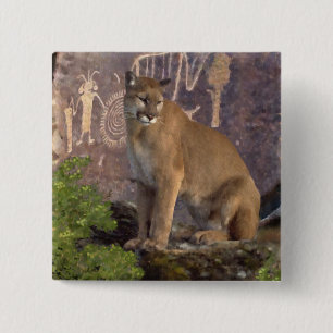 Cougar and Pictographs Button