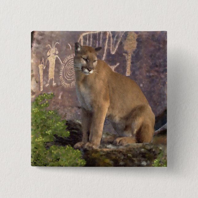Cougar and Pictographs Button (Front)