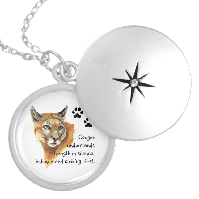 Cougar Animal Totems, Encouragment and Inspiration Locket Necklace (Front)