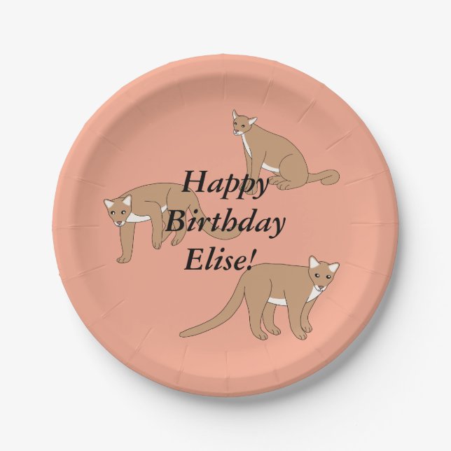 Cougar Birthday Paper Plates (Front)