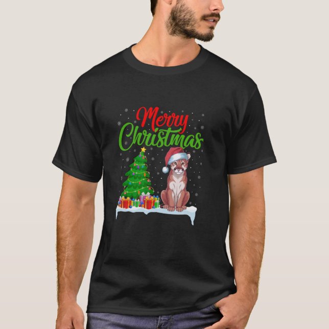 Cougar Christmas Tree Lights Funny Xmas Cougar Lov T-Shirt (Front)