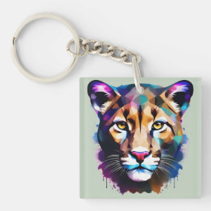 Cougar Color Splash Abstract Art, Keychain