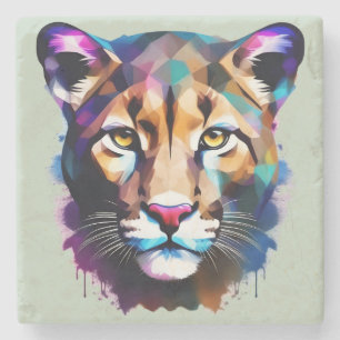 Cougar Color Splash Abstract Art, Stone Coaster
