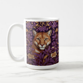 Cougar Face Among Deep Purple Foliage and Flowers Coffee Mug