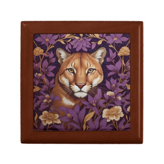 Cougar Face Among Deep Purple Foliage and Flowers Gift Box