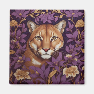 Cougar Face Among Deep Purple Foliage and Flowers Magnet