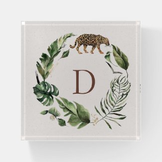 Cougar in Jungle Leaves Wreath Paperweight