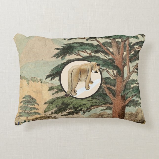 Cougar In Natural Habitat Illustration Accent Pillow (Front)