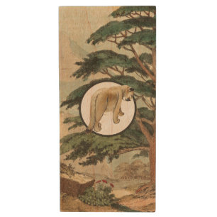 Cougar In Natural Habitat Illustration Wood USB Flash Drive