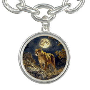 Cougar in the Moonlight Wildlife Art Bracelet