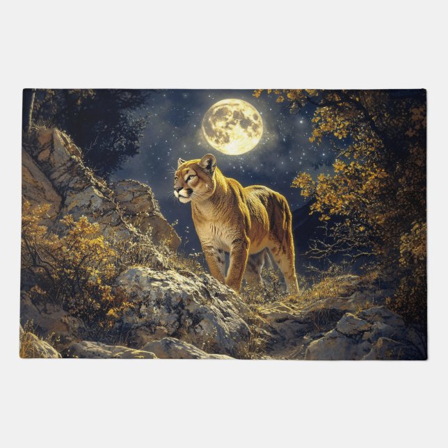Cougar in the Moonlight Wildlife Art Doormat (Front)
