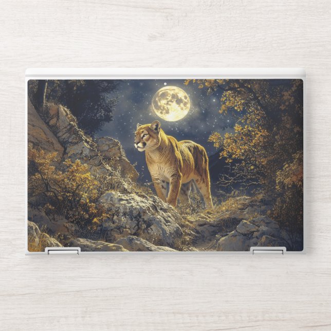 Cougar in the Moonlight Wildlife Art HP Laptop Skin (Front)
