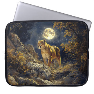 Cougar in the Moonlight Wildlife Art Laptop Sleeve