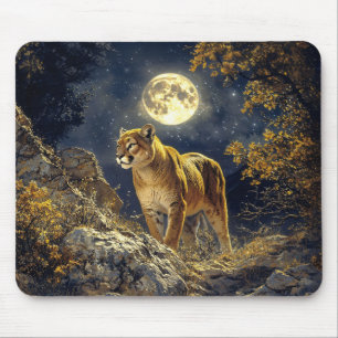 Cougar in the Moonlight Wildlife Art Mouse Pad
