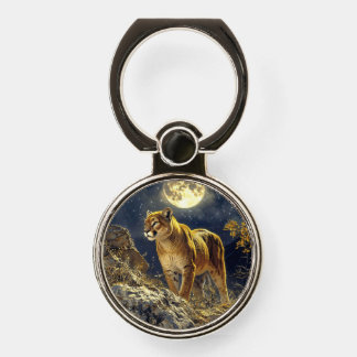 Cougar in the Moonlight Wildlife Art Phone Ring Stand