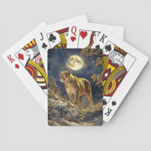 Cougar in the Moonlight Wildlife Art Poker Cards