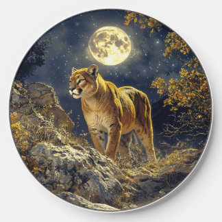 Cougar in the Moonlight Wildlife Art Wireless Charger