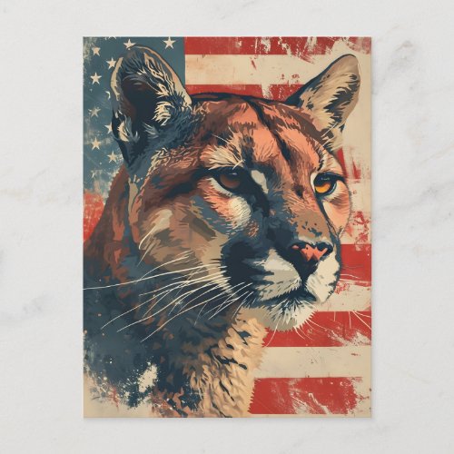 Cougar Mountain lion American flag Vintage Postcard