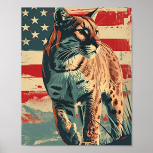 Cougar Mountain Lion American Flag Vintage Poster