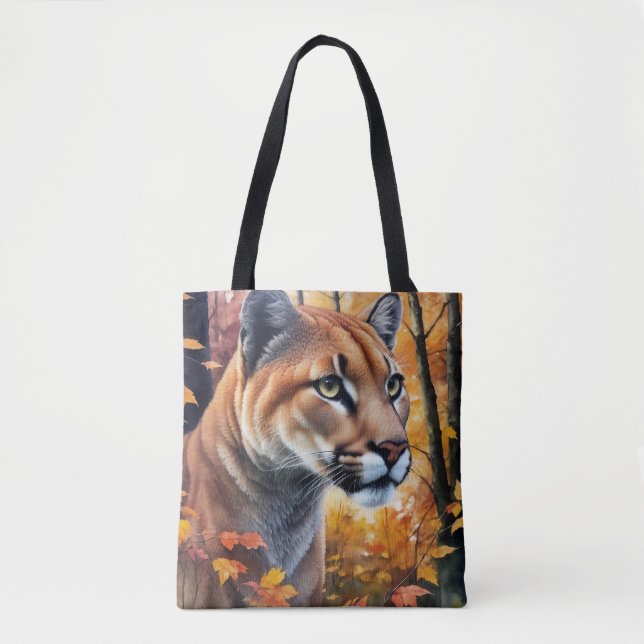 Cougar Mountain Lion Autumn Art Tote Bag (Front)