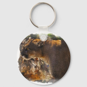 Cougar Mountain Lion Big Cat Art Design 4 Keychain