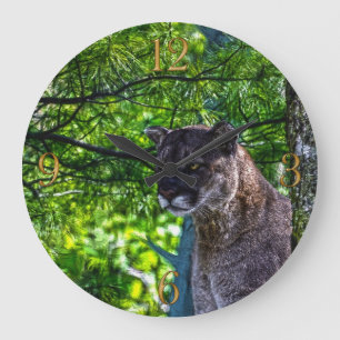 Cougar Mountain Lion Big Cat Art Design 6 Large Clock