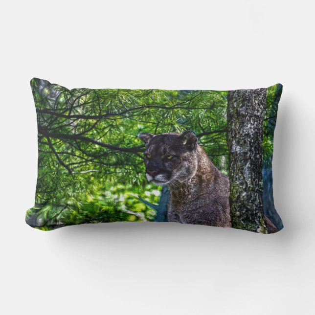 Cougar Mountain Lion Big Cat Art Design 6 Lumbar Pillow (Front)