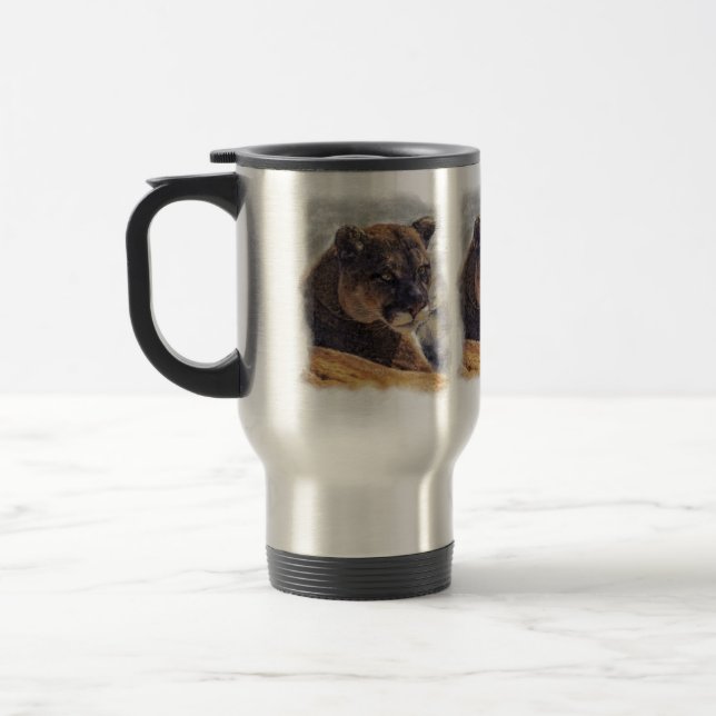 Cougar Mountain Lion Big Cat Art Design Travel Mug (Left)