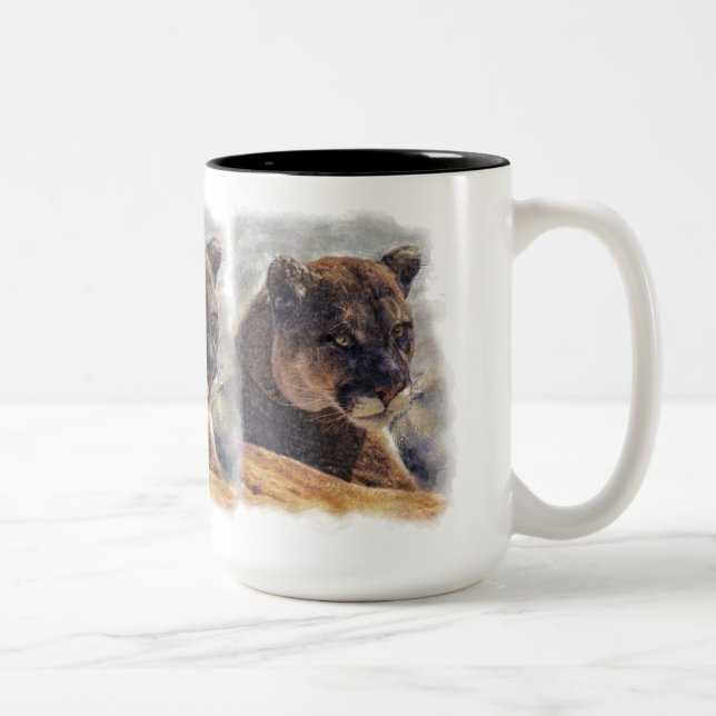 Cougar Mountain Lion Big Cat Art Design Two-Tone Coffee Mug (Right)