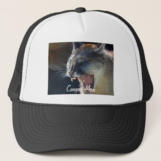 Cougar Mountain Lion Big Cat Art Trucker Hat (Front)