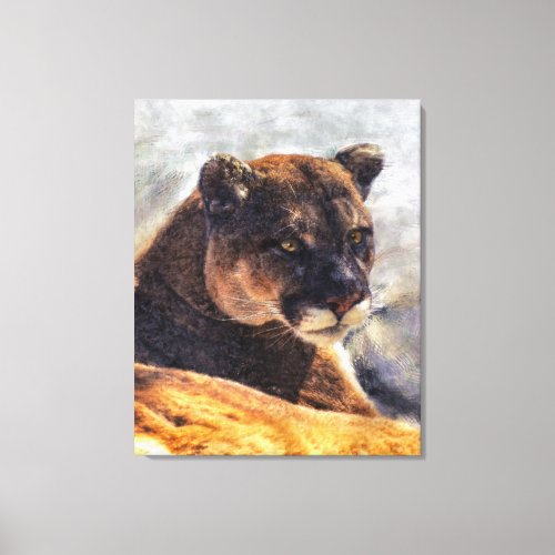 Cougar Mountain Lion Big Cat Painting 2 Canvas Print