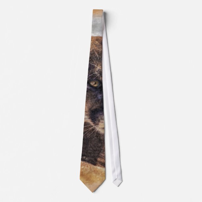 Cougar Mountain Lion Big Cat Painting 2 Neck Tie (Front)