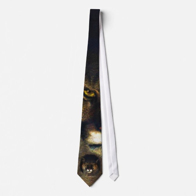 Cougar Mountain Lion Big Cat Painting 3 Tie (Front)