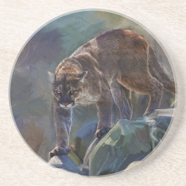 Cougar Mountain Lion Big Cat Painting 5 Drink Coaster (Front)